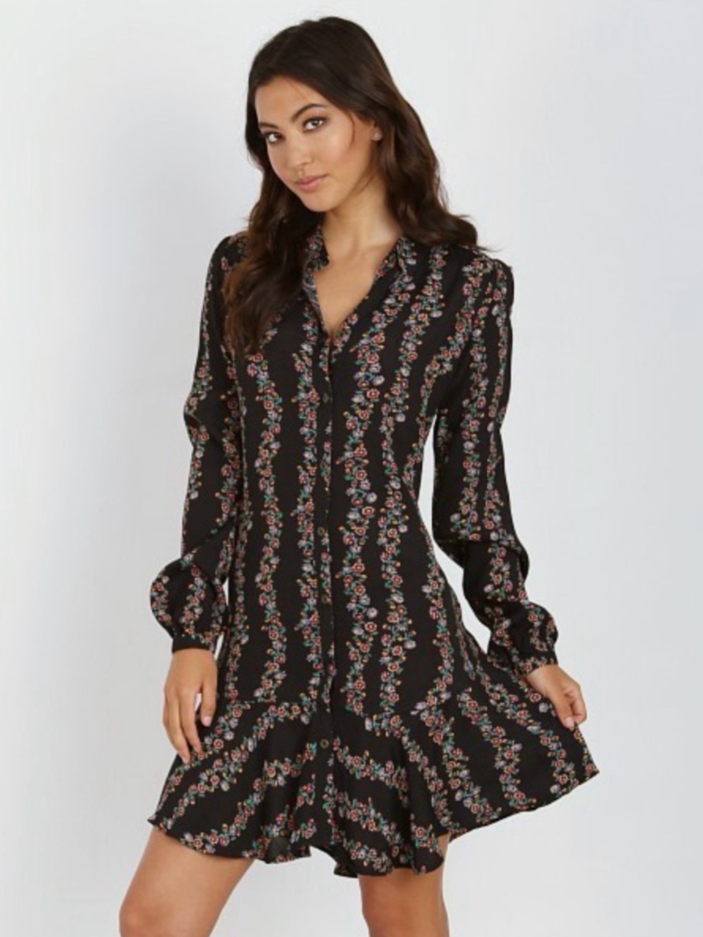 Free People Buttondown Shirt Dress Black Combo XS New